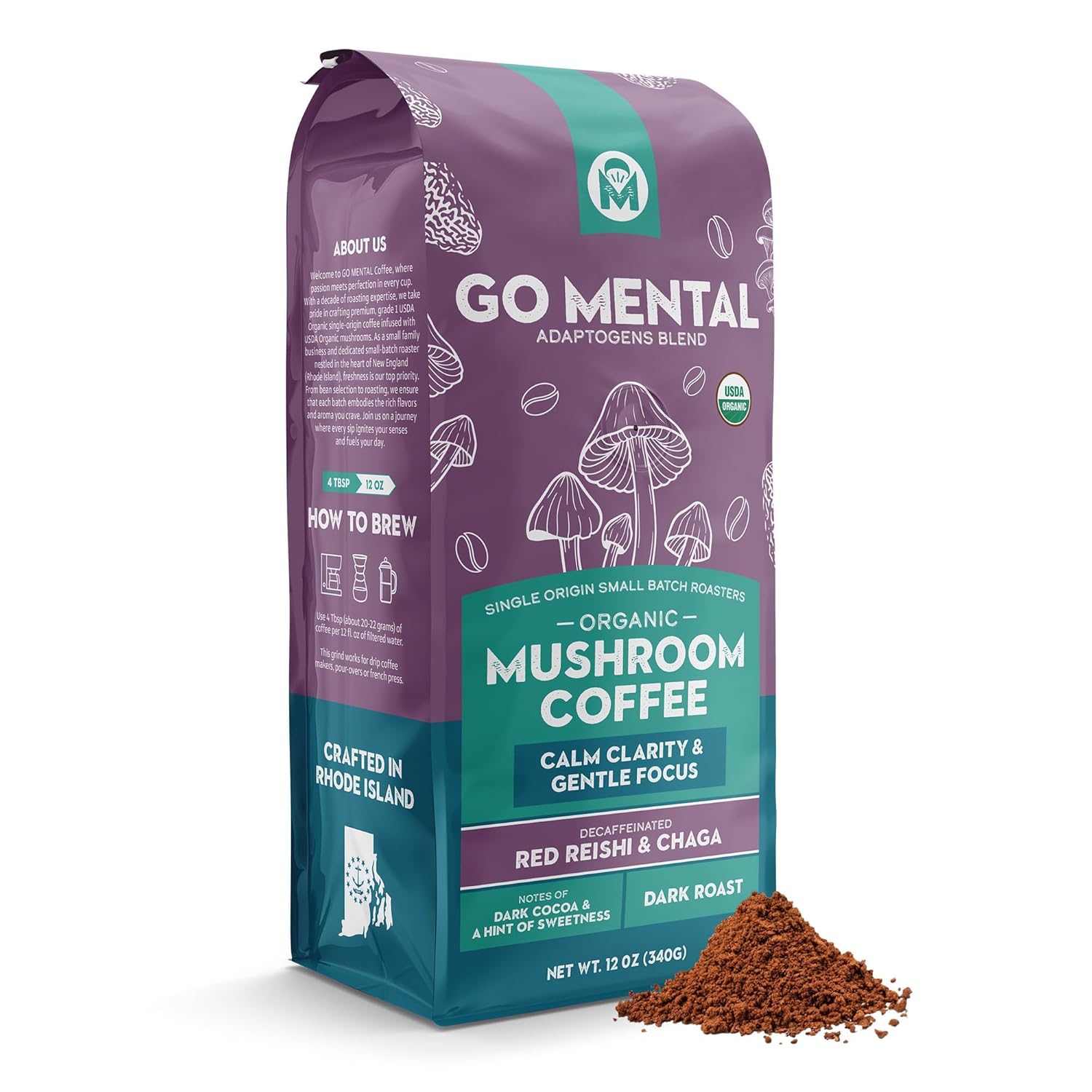 Decaffeinated Red Reishi & Chaga Mushroom Coffee Adaptogens Blend